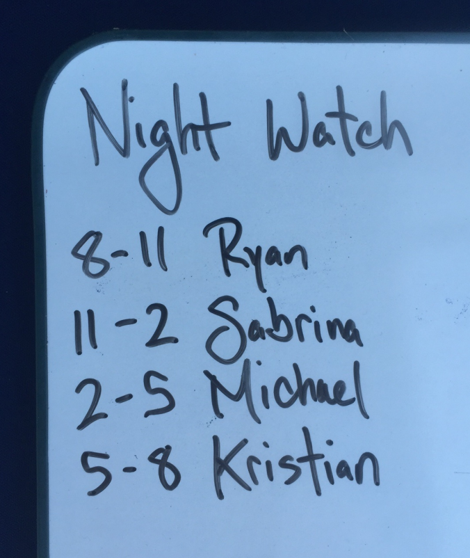 Our night watch schedule